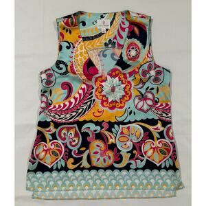 JB by Julie Brown Vibrant Pattern V Neck Sleeveless Top Blouse Size 6 (072)